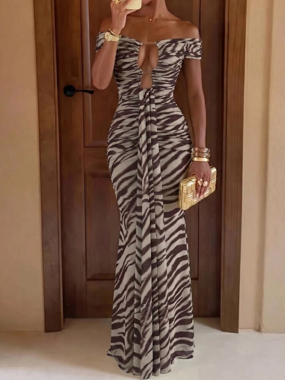 Multicolor Elegant Women's Deep V Neck Ruched High Waisted Bodycon Dress